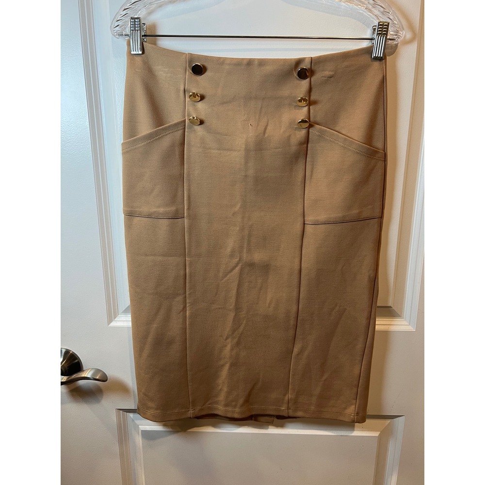 Elie Tahari Womens Pencil Skirt Gold Button Detail Camel Tan Size XS